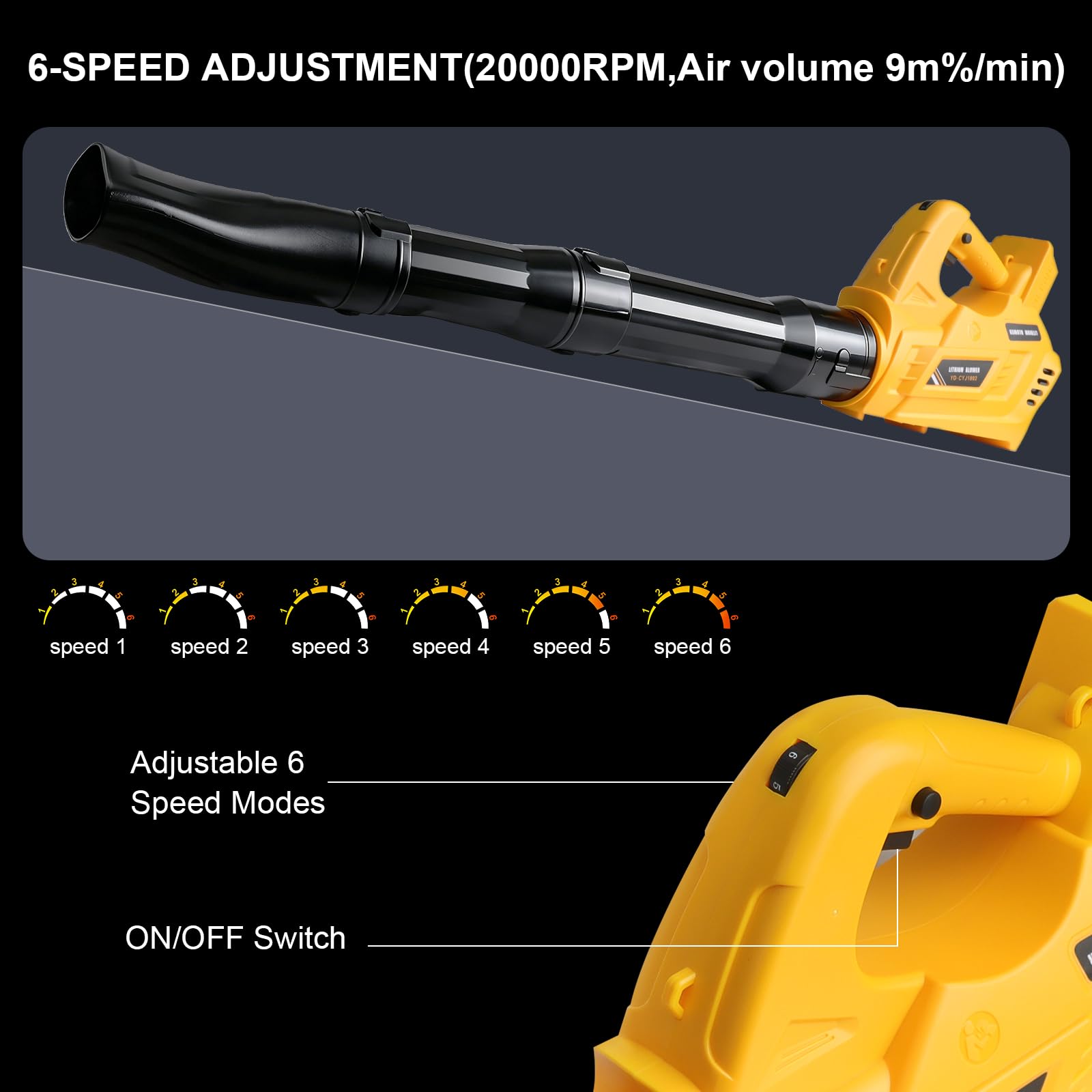 Soffiatore a batteria per DeWalt XR Li-ion 18V DCB184 DCB182 DCB181 DCB180 | senza batteria,Con 6 velocità e tracolla,Potente soffiatore da cantiere,per giardino,prato,rimozione foglie