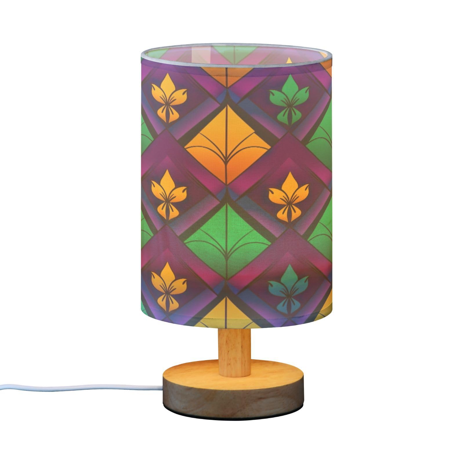 SDMKA Mardi Gras Pattern Bedside Table Lamp for Bedroom, Minimalist Nightstand Lamp with Round Fabric Shade for Living Room, Office, No Bulb Required