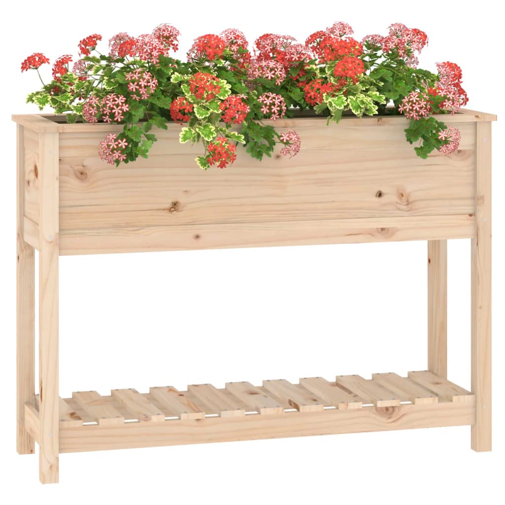 Skrzynka na kwiaty z półką z litego drewna sosnowego 111,5 x 34,5 x 81 cm na balkon i patio, duża doniczka na nasiona, solidna i stabilna konstrukcja, ergonomiczna wysokość, idealna do ogrodu