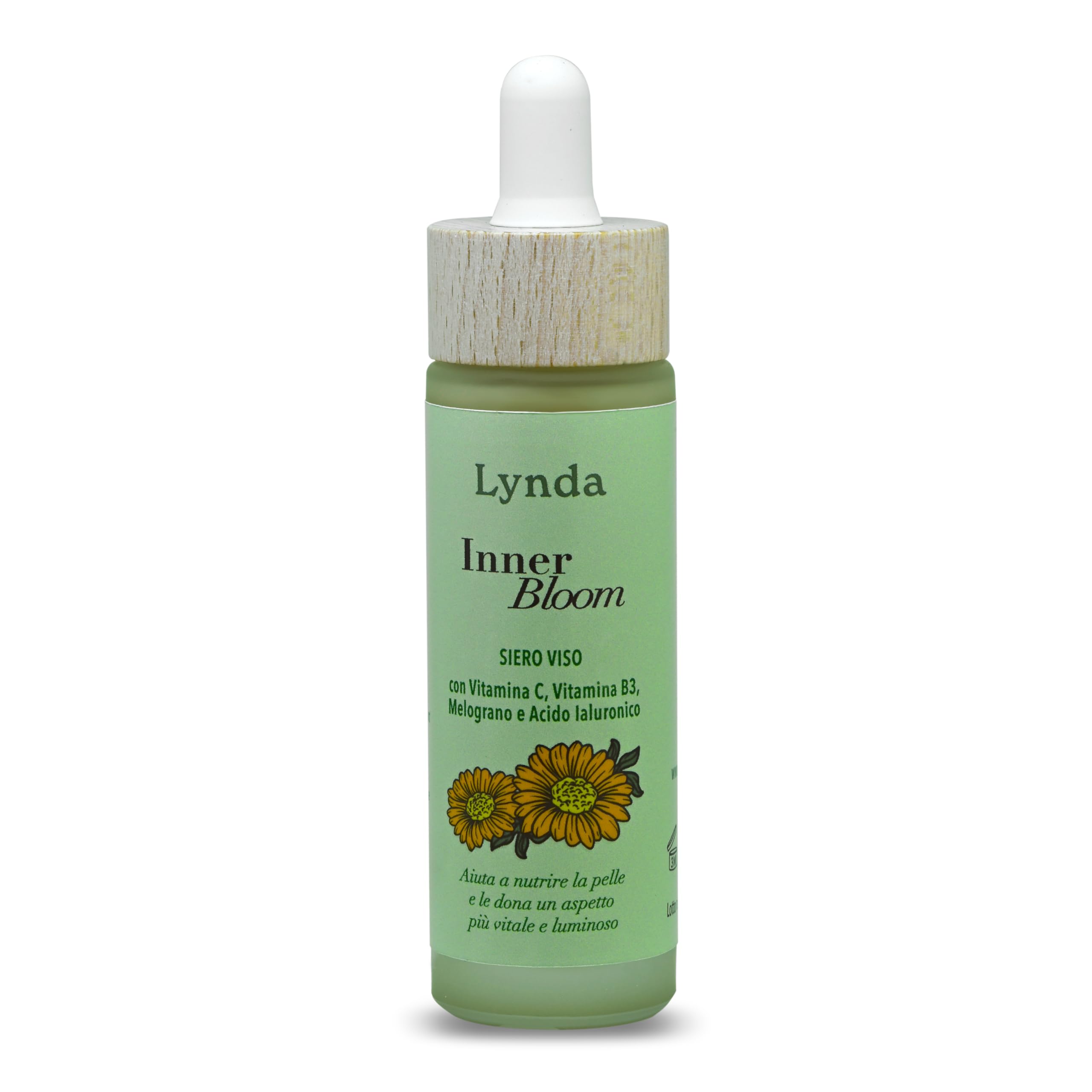 Lynda Inner Bloom, Siero Viso con Vitamina C, Vitamina B3, Melograno e Acido Ialuronico, Effetto Luminosità e Idratazione, 30 ml, Made in Italy