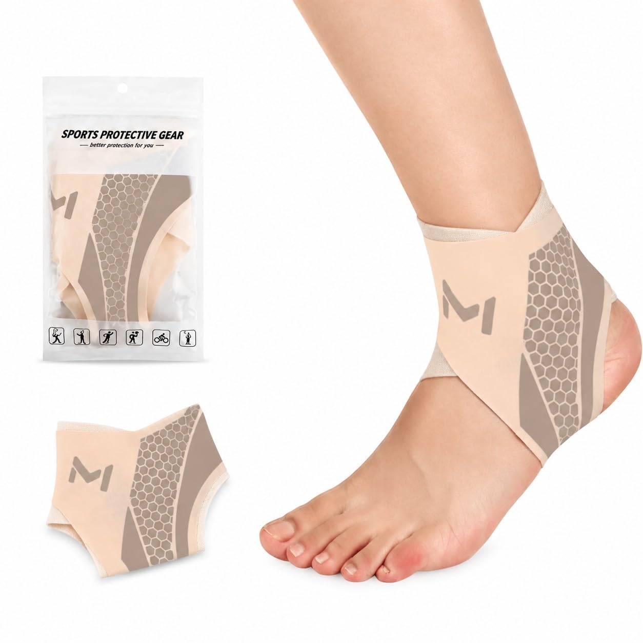 Tuieert Ankle Support Brace 2 Pcs, Nude Adjustable Ankle Wrap Strap, Breathable Low-Profile Compression Foot Support for Running, Gym, Walking & Daily Activity, One Size