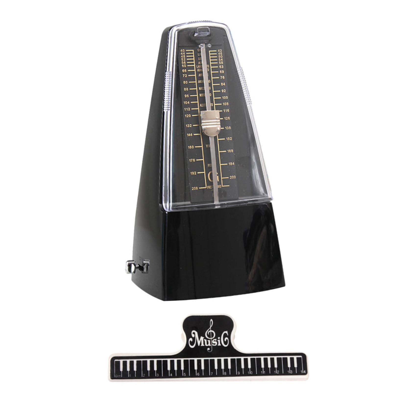Metrónomo Mecánico Pequeño para Piano y Guitarra Accesorio Musical con Clip para Partituras Color Negro Material ABS y Metal Uso para Erhu y Otros Instrumentos Color Aleatorio
