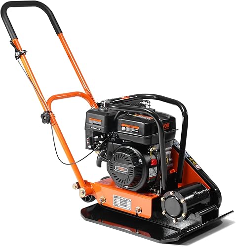 VEVOR Compactador de placas de 6.5 HP, motor de gas de 196 CC, manipulación vibratoria de compactación de 4200 libras, 22.1 x 15.9 pulgadas,
