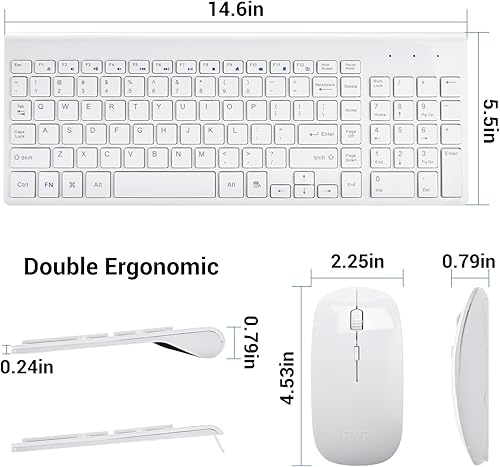 Miniatura 4 de RVP+ Teclado inalámbrico y mouse ultra delgado Combo, 2.4GHz inalámbrico USB Mouse y teclado PC Ordenador portátil - Blanco