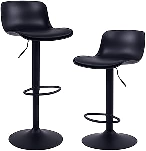 YOUNIKE Modern Design BarStools with Adjustable Height and 360° Rotation, Ergonomic Streamlined Polypropylene High Bar stools for Bar Counter, Kitchen and Home (Set of 2, Black)