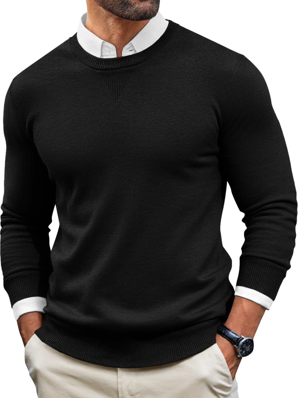runcati Mens Crewneck Sweaters Casual Knit Lightweight Dress Sweater Long Sleeve Slim Fit Fall Winter Pullover-picture-43