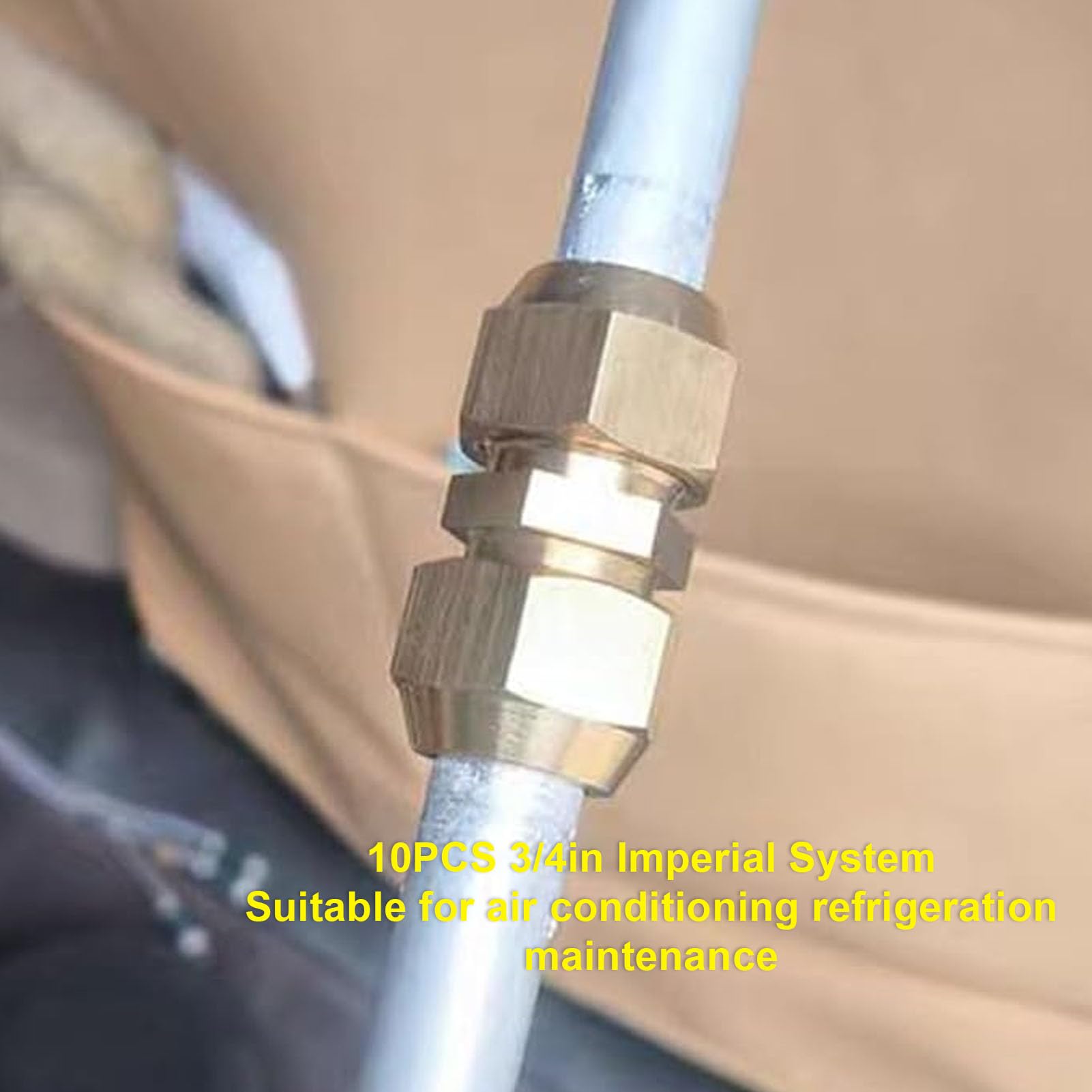Bördelrohrverschraubung, Messing, 3/8-Zoll-Mutter, Klimaanlage, Kupferrohr, Rohrverlängerung, 10 Stück, hochdruckbeständig, langlebig für HVAC-Systeme,