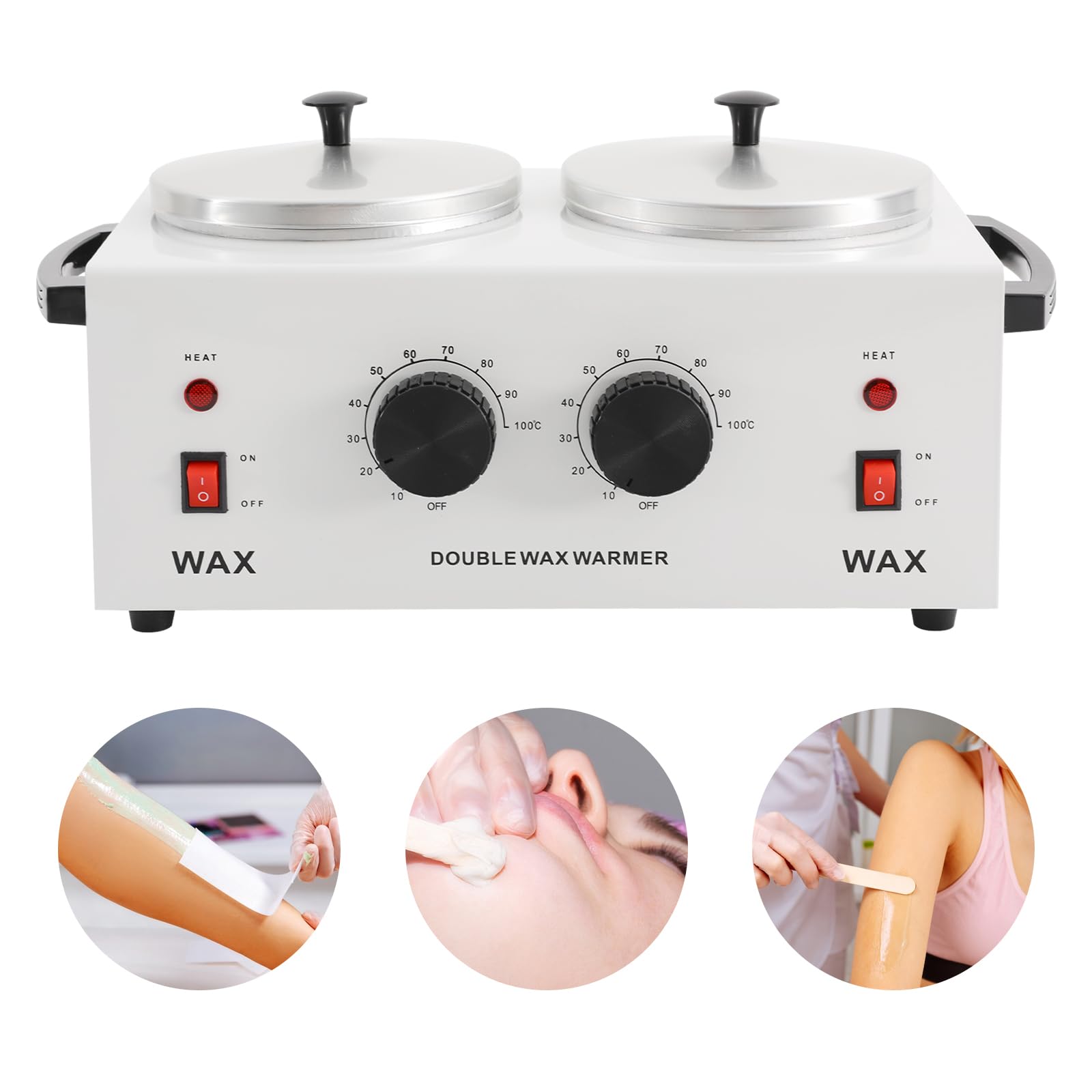 Elektryczny podgrzewacz wosku 200 W, 2 x 400 ml, regulacja temperatury 0 – 100 °C, do woskowania, depilacji, profesjonalny topiarka do wosku z pokrywką do salonu, spa i użytku domowego