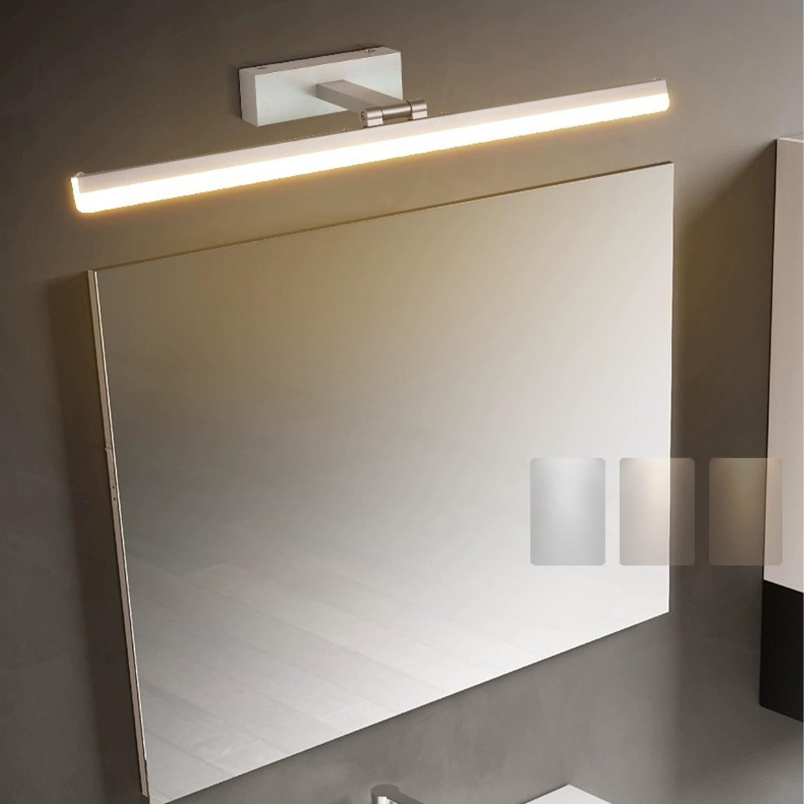 LED Spiegelleuchte Badezimmer Wasserdicht Wandleuchten 3 Farbtemperatur Dimmbar Modern Wandlampen 180° Drehbar Wandbeleuchtung für Schminktisch Wohnzimmer Make-up (Silber,70cm)