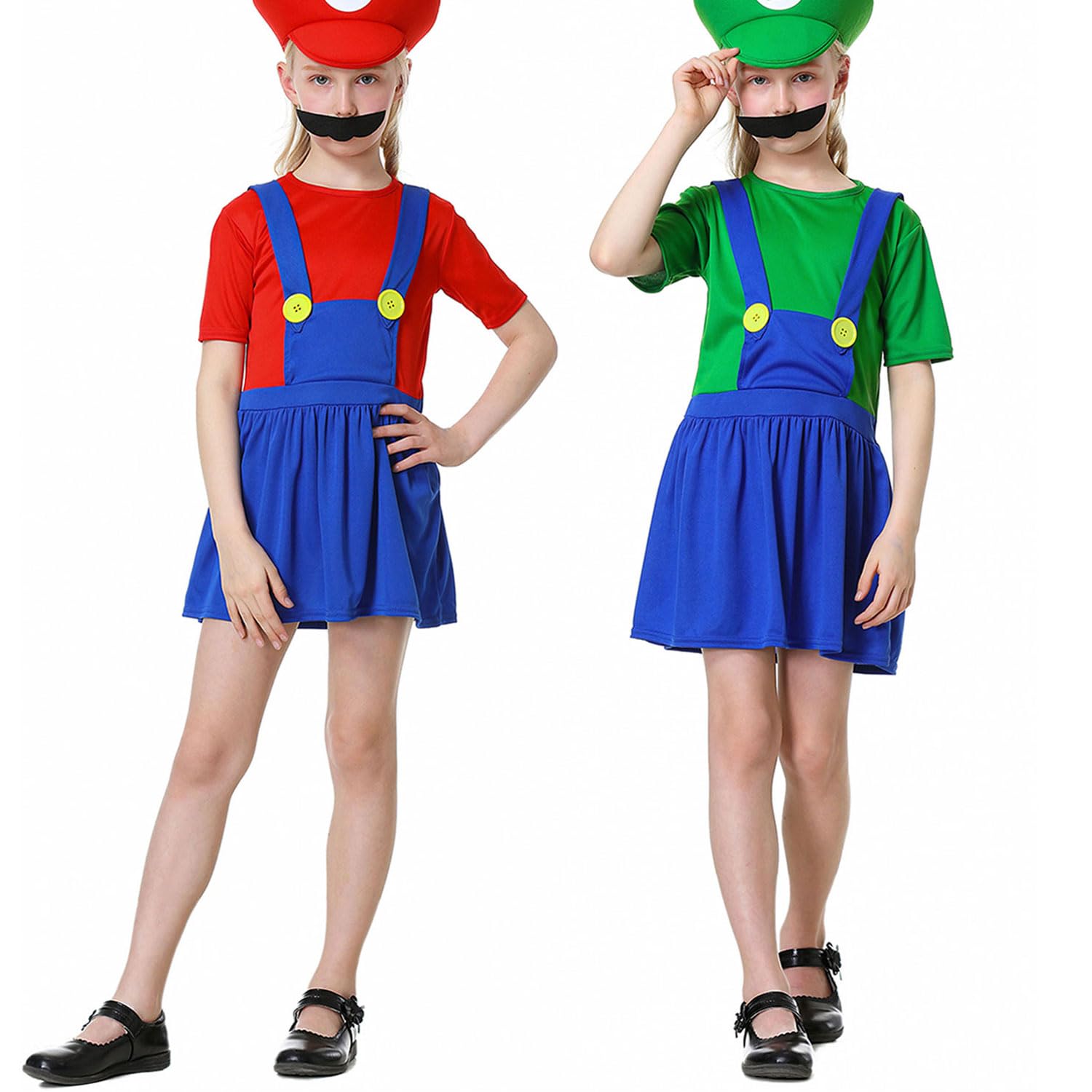 YUUGYD Super Brothers Fancy Dress Outfit Costume with Bodysuit, Cap and Beard, Carnival Halloween Cosplay Costume Adult Kids Unisex Men Lady Teens, Girl Green, L