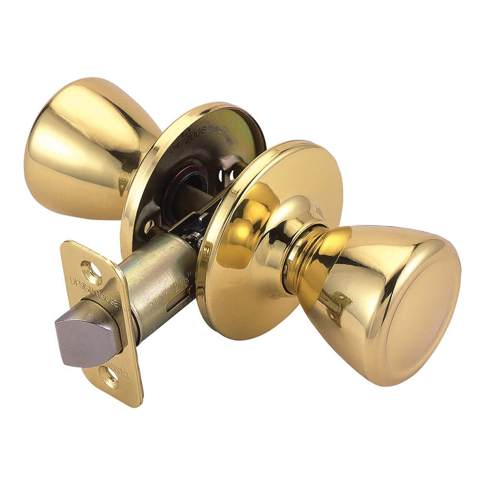 Design House Tulip Passage Door Knob for Hall and Closet, Fits Standard Doors, Polished Brass, 782730