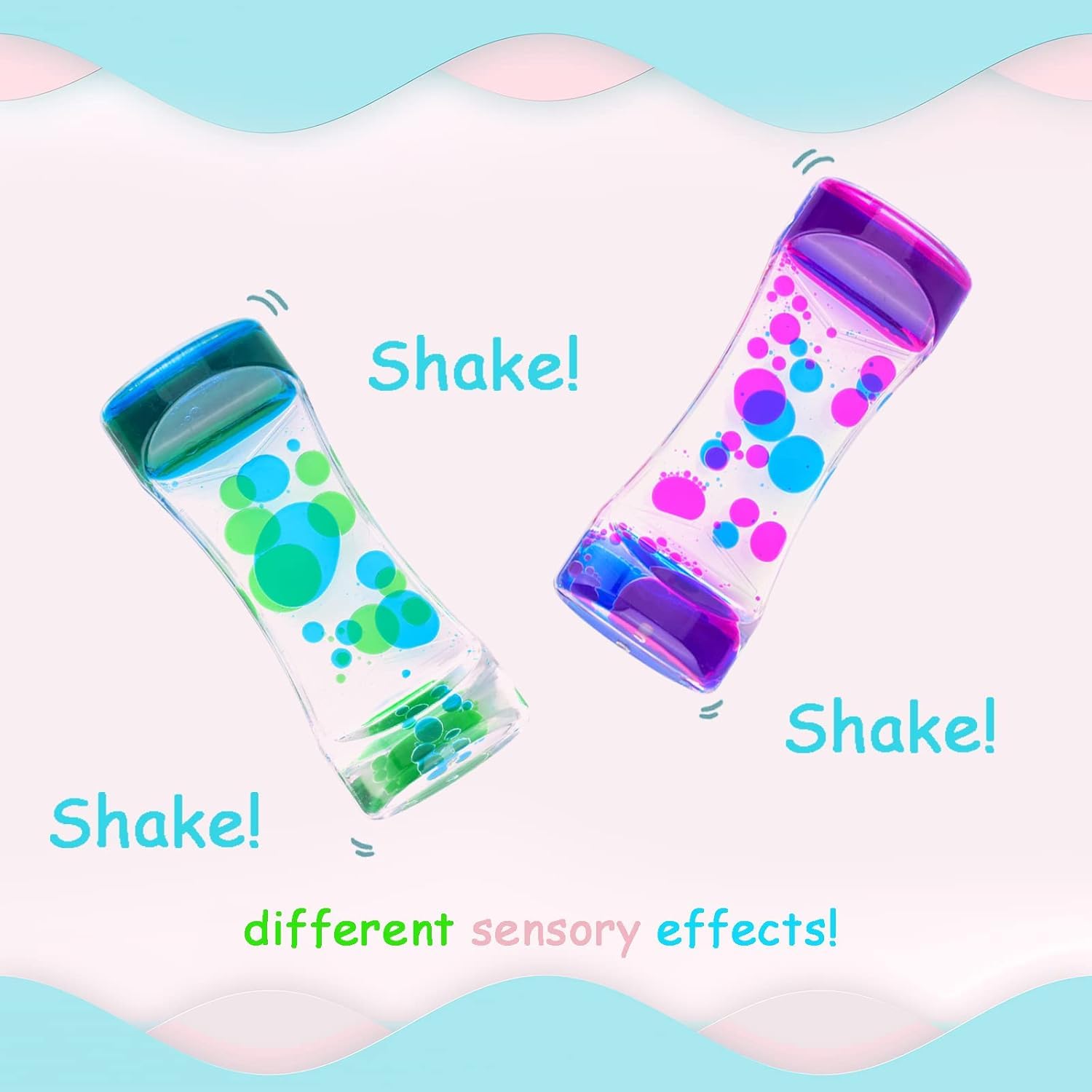 PiyuBind Liquid Motion Bubbler β 2 Pack Sensory Toy for Kids and Adults | Calming Colorful Liquid Hourglass Fidget Toys, Anxiety, Autism | Perfect Office Desktop Decor (Green,Blue) 1