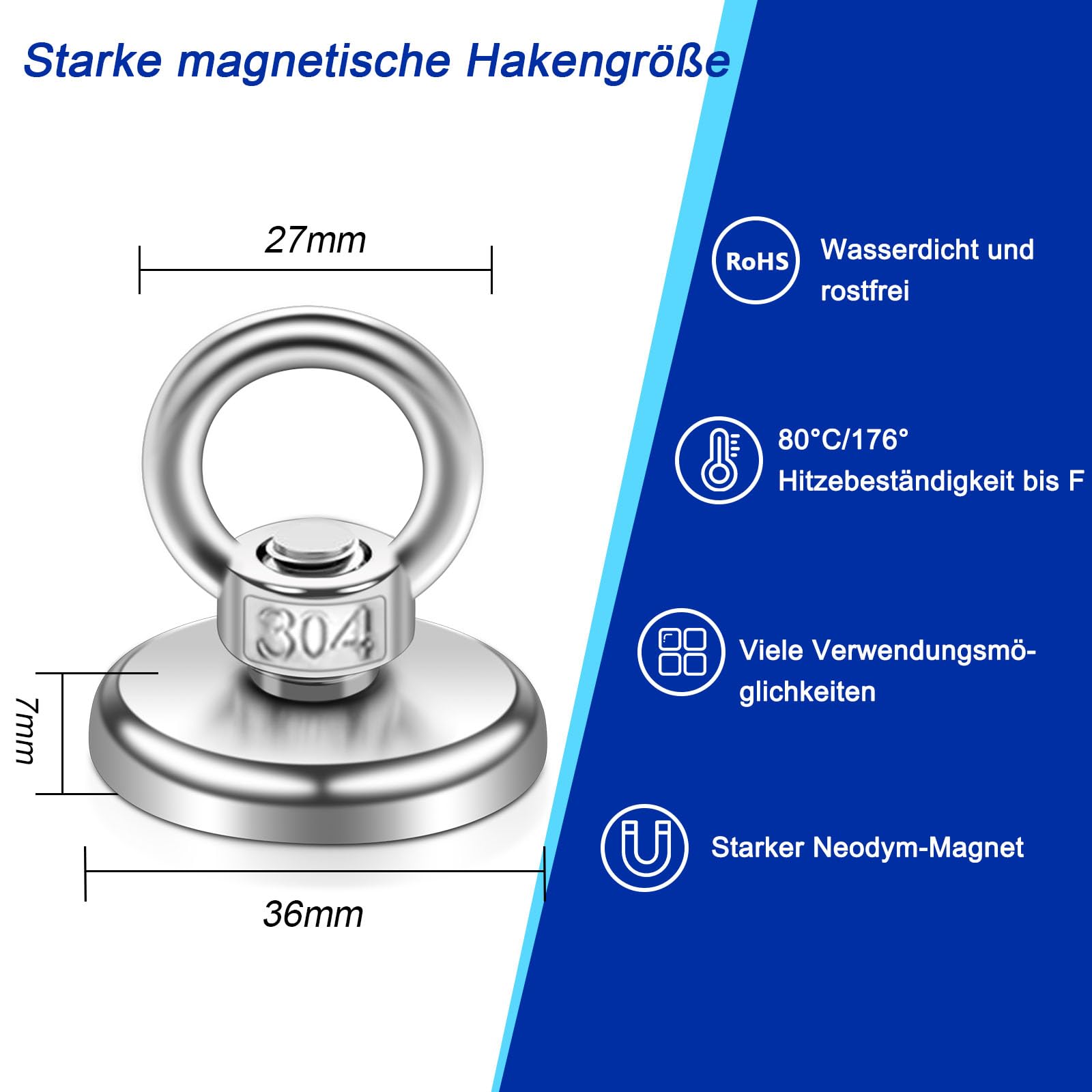 6 Stück Neodym Magnete Extra Stark 55kg,36MM Angelmagnet Stark mit Loch,Neodym Magnet Groß mit Heberinge und Schrauben,Magnet sehr Stark für Magnetfischen Camping Industrie Magneten Kreuzfahrt
