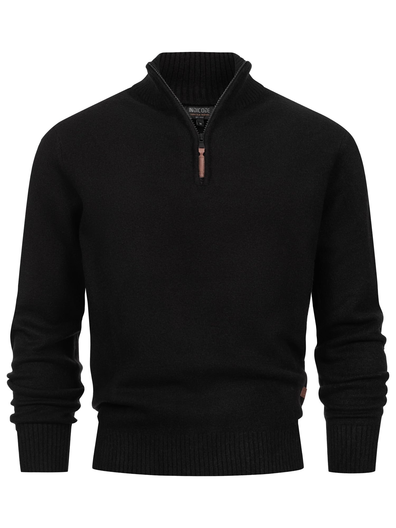 Indicode Jersey de punto fino INTrax de media cremallera para hombre con cuello alto y cremallera | Jersey de punto para hombre