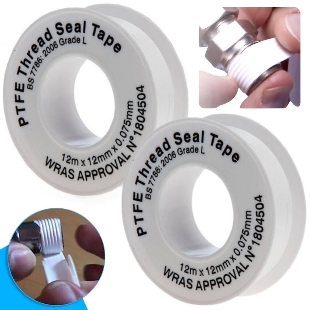 citystores® 2 Pack PTFE Tape 12m x 12mm Plumber’s Tape for Leak-Proof Sealing – Thread Seal Tape for Plumbing, Gas, Water Pipes & Fittings – High-Density Teflon Tape