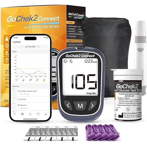 MicroTech Bluetooth Blood Sugar Testing Kit 10 Strips & Lancets, Free App, No Coding, 500 Storage