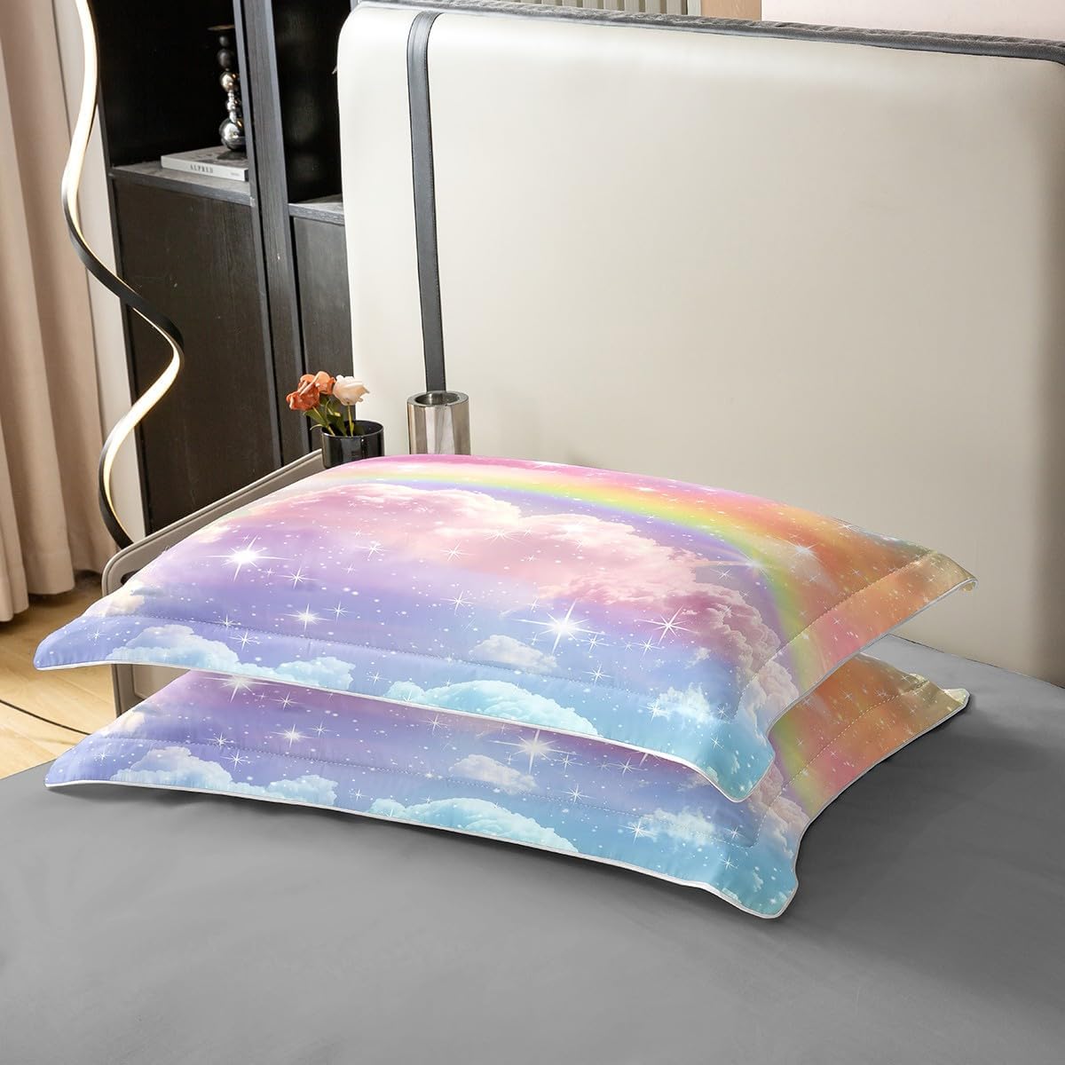 Feelyou Pink Sky Cotton Duvet Cover Set Twin Size for Kids Boys Girls Cute Cloud and Rainbow Comforter Cover Set Kawaii Bedding Collection,No Stuffing