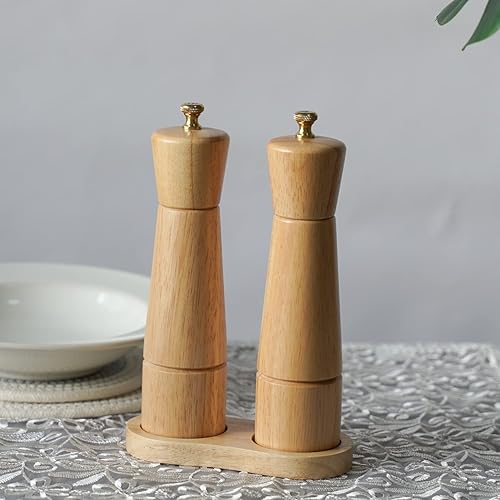 Miniatura 7 de Juego de molinillo de sal y pimienta con bandeja, molinillo de cerámica ajustable, molinillo de sal, molinillo de pimienta de acero inoxidable,