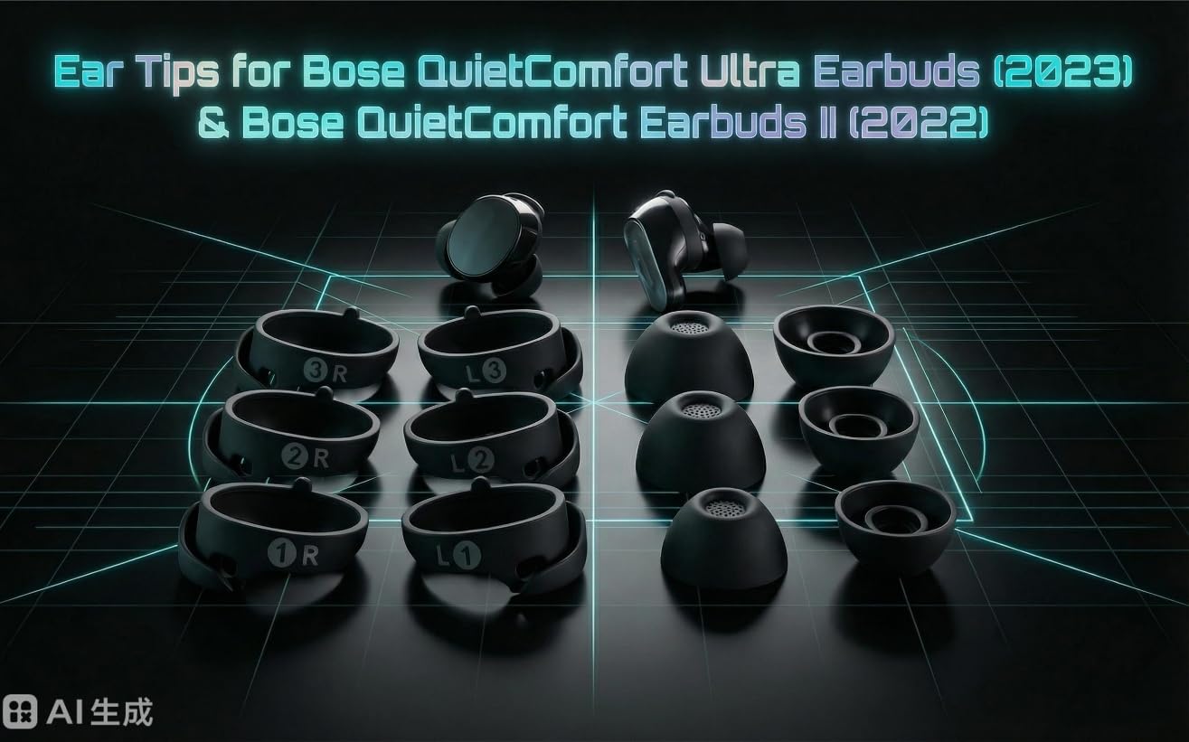 6 pares de almohadillas de repuesto para auriculares Bose QuietComfort Ultra (2023) y Bose QuietComfort II (2022) – Cubiertas antideslizantes de silicona para las puntas de las orejas, color negro