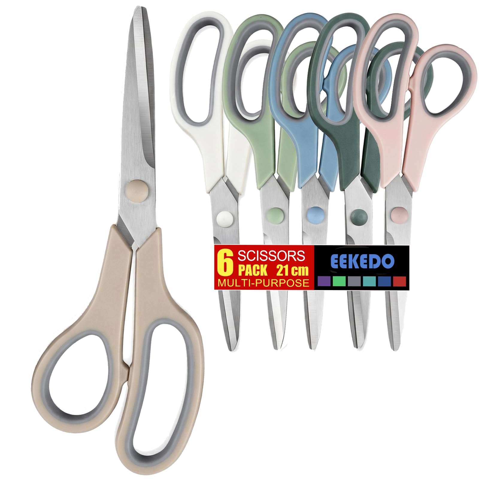 EEKEDO Set of 6 Scissors for Office Home Craft Sewing Fabric Teacher School | 8.3" All Pu…