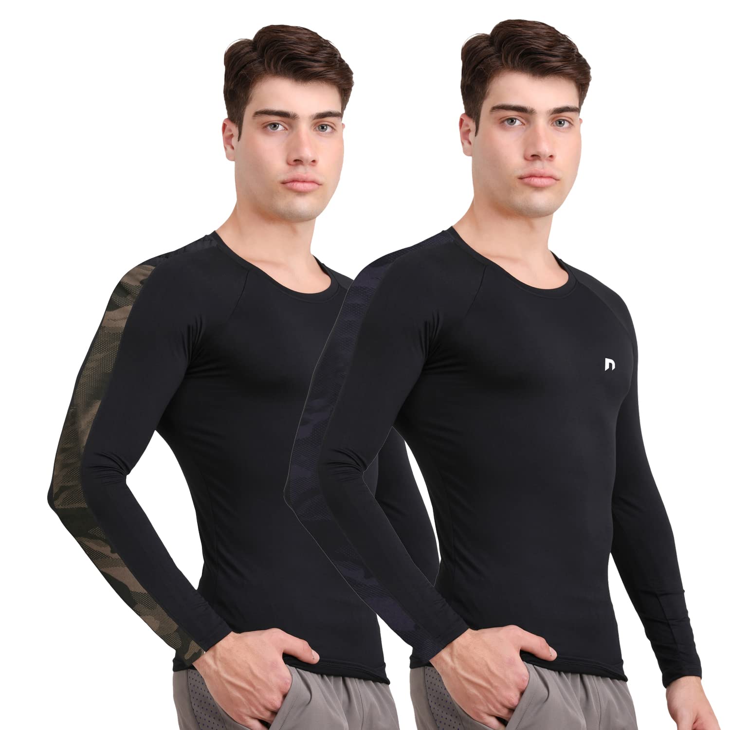 NEVER LOSE2 Pack Men Slim-Fit Long Sleeve Compression Shirts, Water Sports Rash Guard Base Layer, Athletic Workout Shirt
