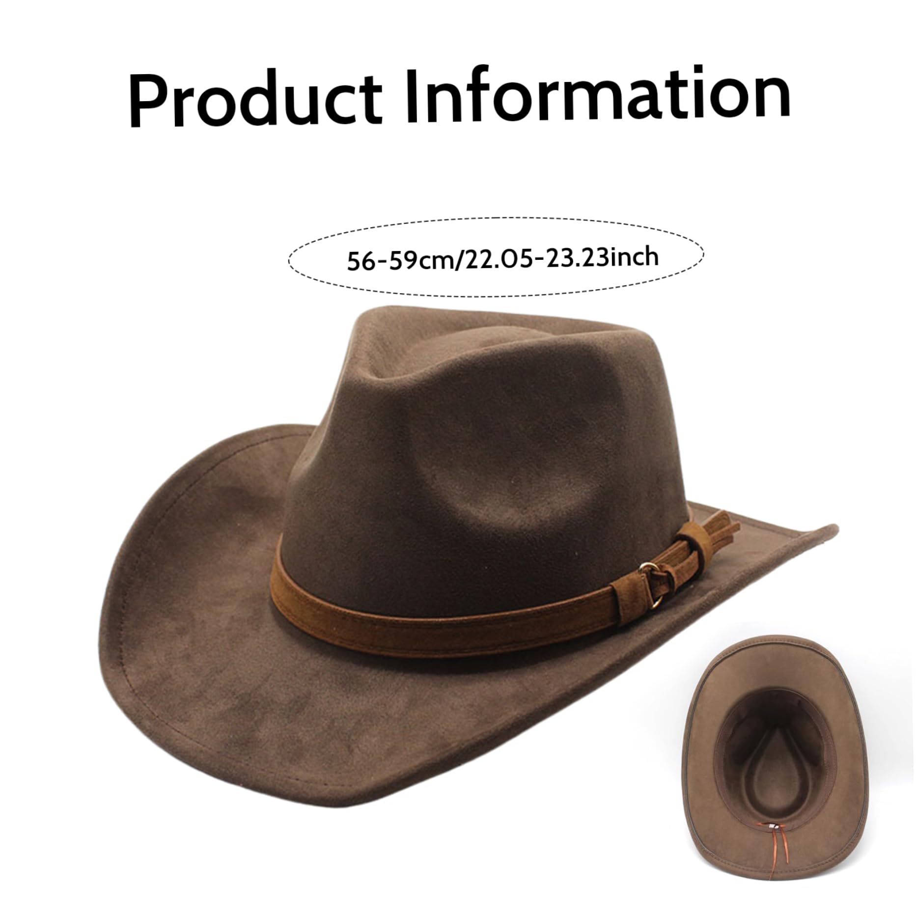 Chapeau de cowboy en cuir véritable style cowboy australien, taille M, marron, marron