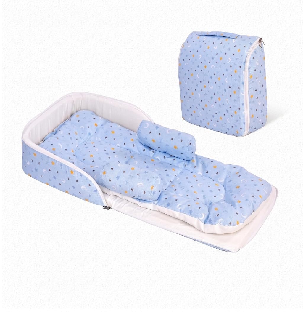 Cotton Baby Sleeping Bag for Newborn Babies | Travel Friendly Soft Breathable Cotton Sleep Sack | Lightweight Wearable Blanket for Infants (Dreamy-Blue)-image-0