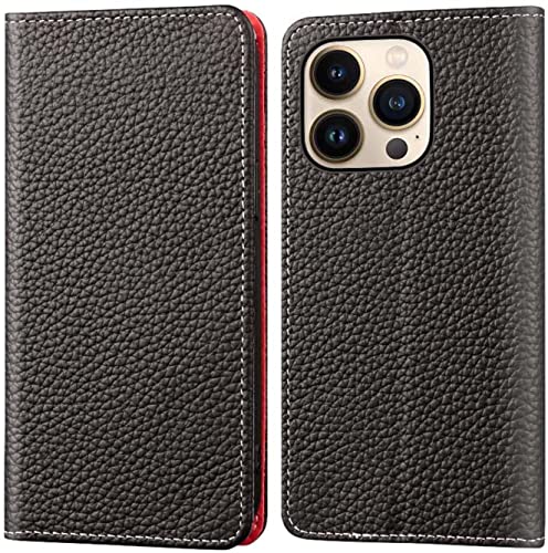 Étui en cuir magnétique iPhone 13 Pro Max noir pour une protection raffinée