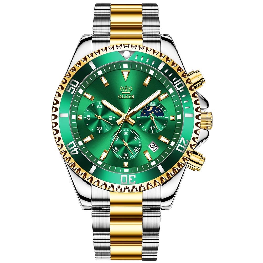 OLEVS Chronograph Luxury Stainless Steel Watch for Men (Green Dial) (B08TVSFWQV) Amazon Price History, Amazon Price Tracker
