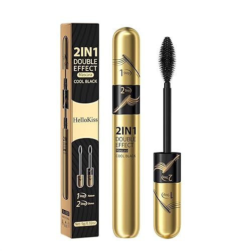 Gruesa y longitud con varita de rímel 2 en 1, máscara de pestañas de fibra de seda, impermeable, sin manchas, sin aglomeración, sin descamación,