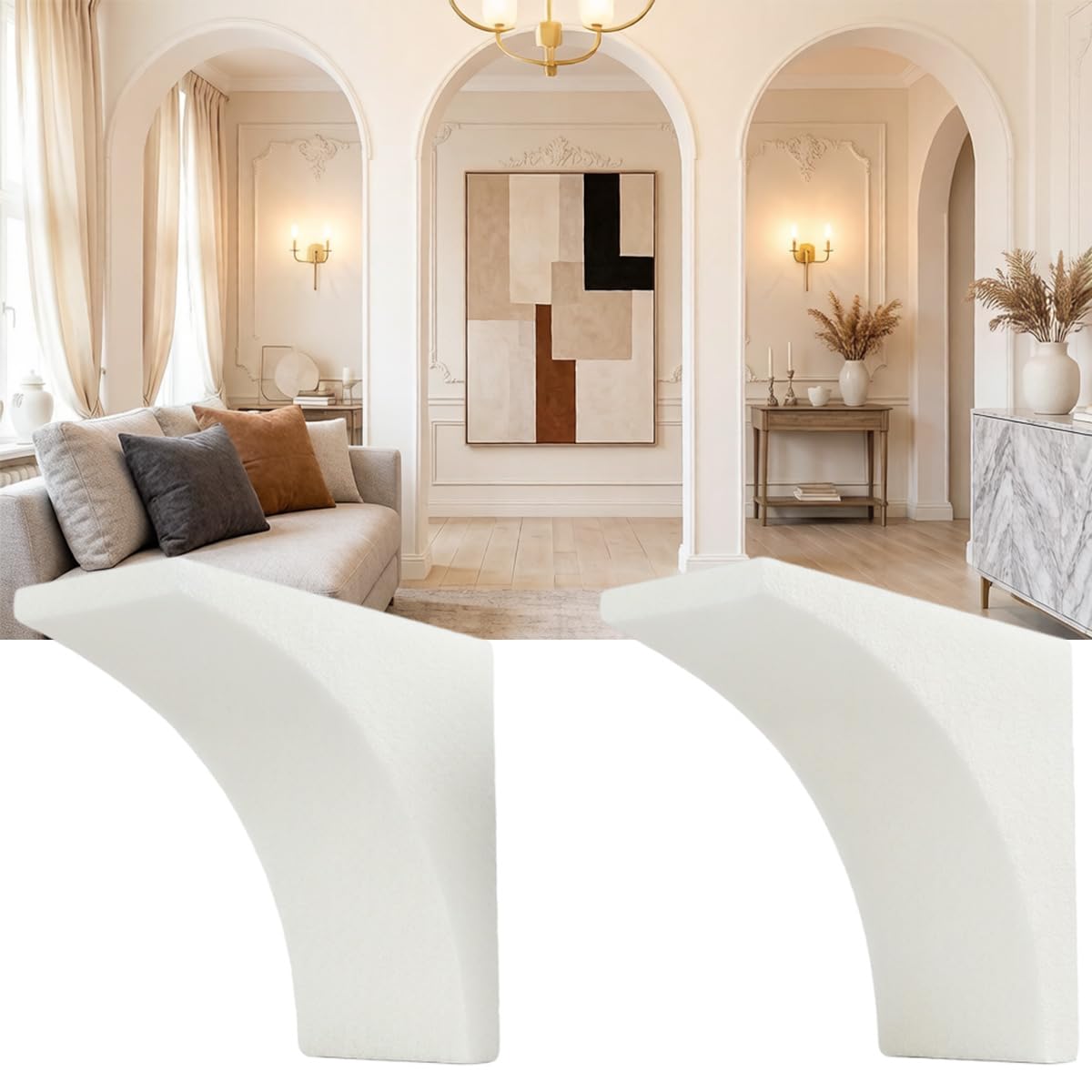 Photo 1 of 2-Pack Rounded Doorway Arch Kit, 9"x9"x5" Pre-Curved Drywall Half Circle Arch Molding, Lightweight & High Adhesion Design Foamed Ceramic, Easy DIY for Interior Door Upgrade & Opening Corner Decoration