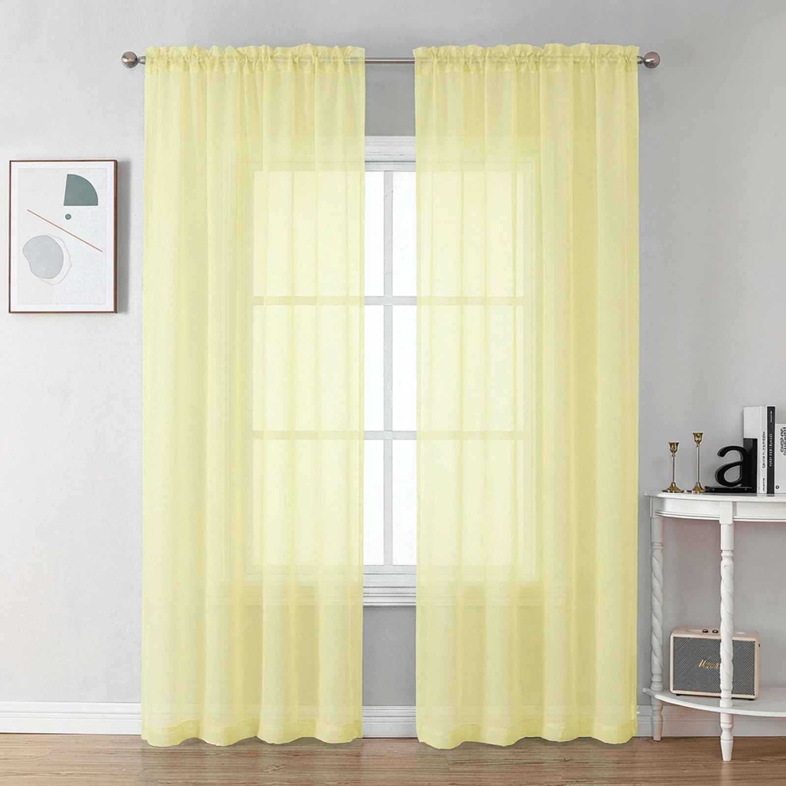 Chyhomenyc Sheer Curtains 84 Inches Long 2 Panels Set - Light Filtering Soft Airy Window Curtains, Rod Pocket for Living Room Bedroom Window Drapes, 42Wx84L Inch, Light Yellow