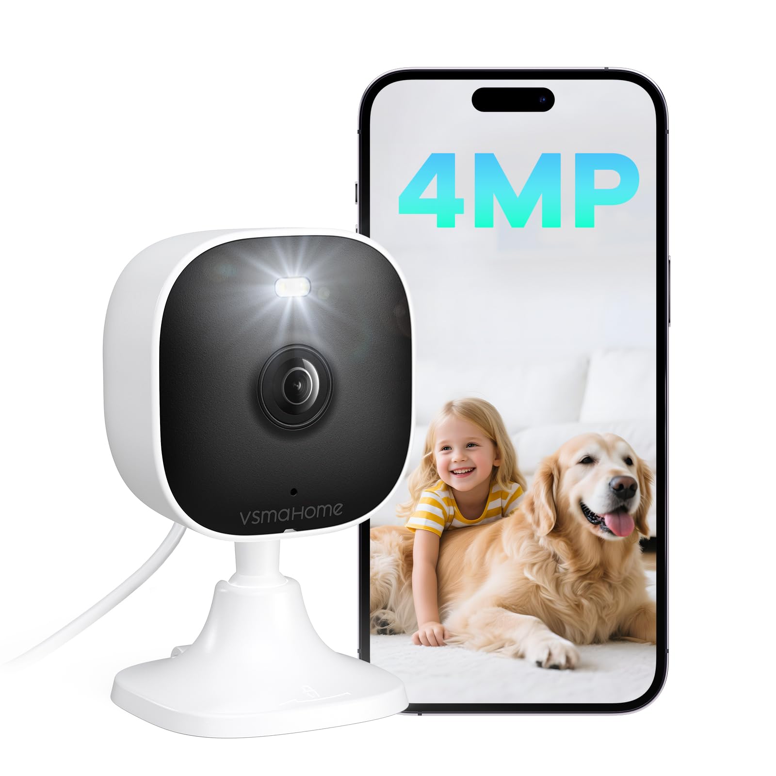 Telecamera di sicurezza esterna 4MP,Telecamere per la sicurezza domestica interna,Telecamere domestiche con audio e video,Visione notturna a colori