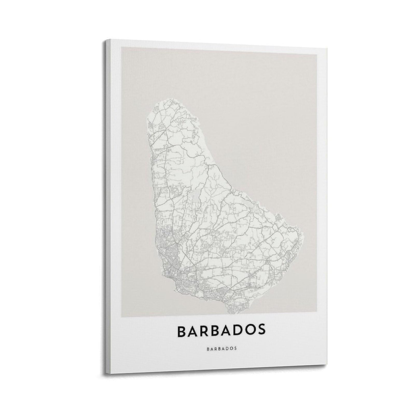 xiaoxiaoshen Barbados Map Bridgetown Caribbean Decor, Island City Street Work Canvas Poster Wall Art Prints Room Aesthetic Murals Bedroom And Living Decorations 20x30inch(50x75cm)