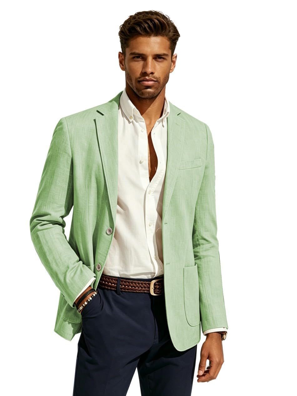 Blazer décontracté pour homme en lin léger avec doublure à 2 boutons