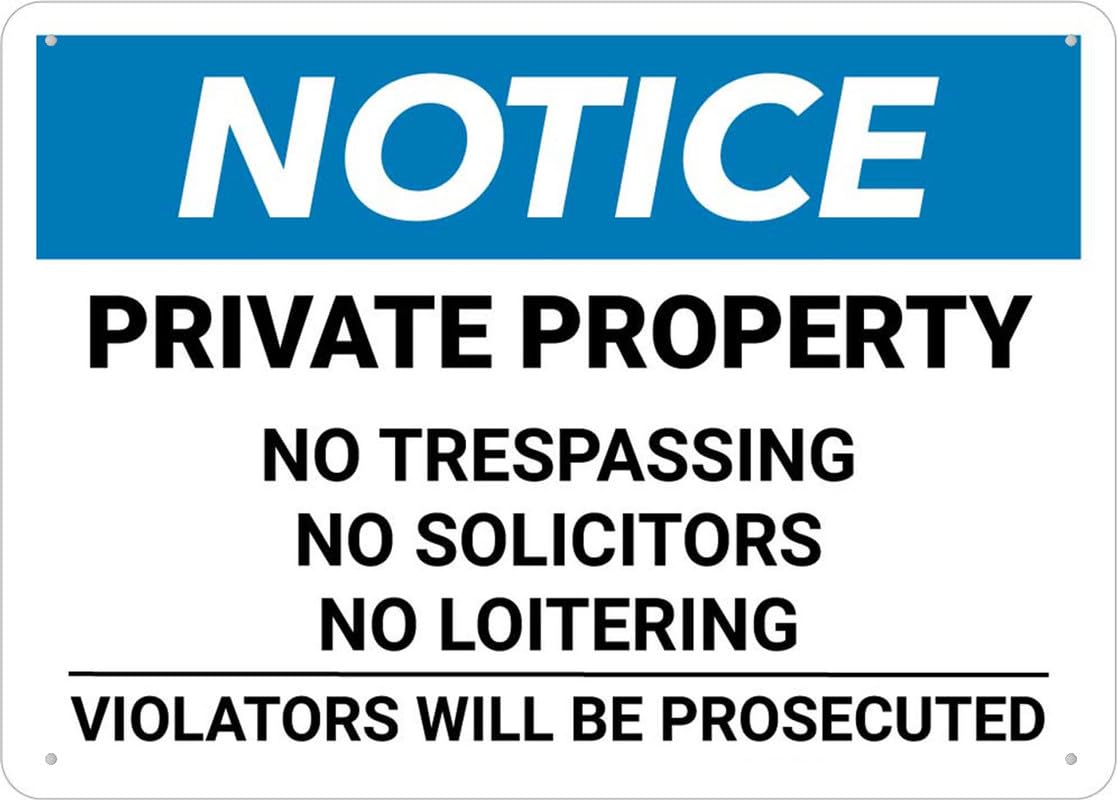 Notice Private Property No Trespassing Solicitors Loitering Landscape Warning Tin Sign Men Bedroom Garage Sign Wall Art Decor Parking Only Room Decor For Bedroom Iron Sign Poster 8x12Inch