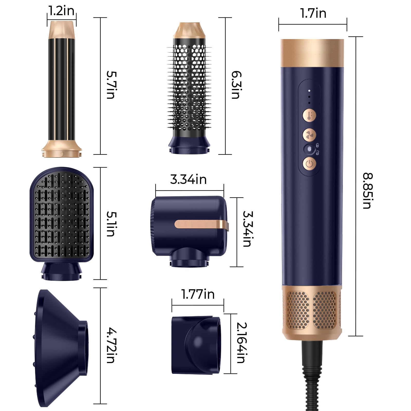 Airstyler Multistyler 7 in 1, Föhn mit Diffusor,1400w Warmluftbürste Haartrockner mit 3 Temperatur, 30mm Lockenstab mit Luft, Stylingbürsten für Trocknen, Locken,Glätten, Styling