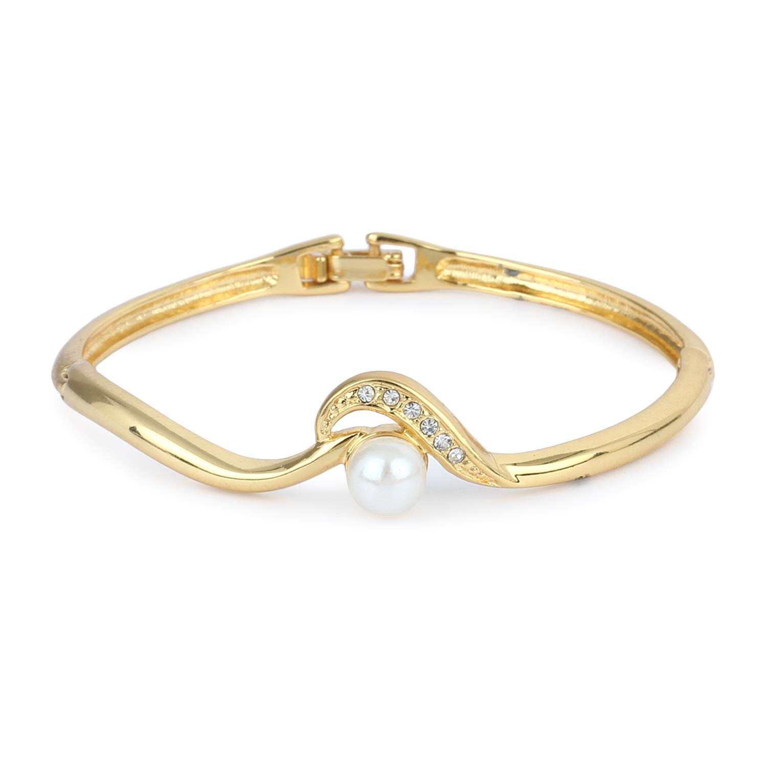 Estele24 Kt Gold Plated Oyster Cuff Bracelet- Estele Gold Sleek Bangle Bracelet