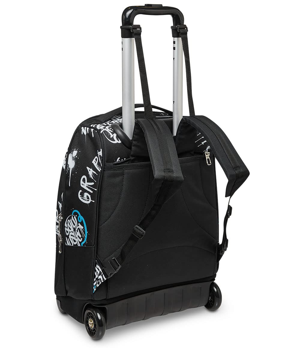 Trolley Seven, Abstract graffiti boy, Nero, 2 in 1 Zaino con Cross-Over System, Scuola & Viaggio