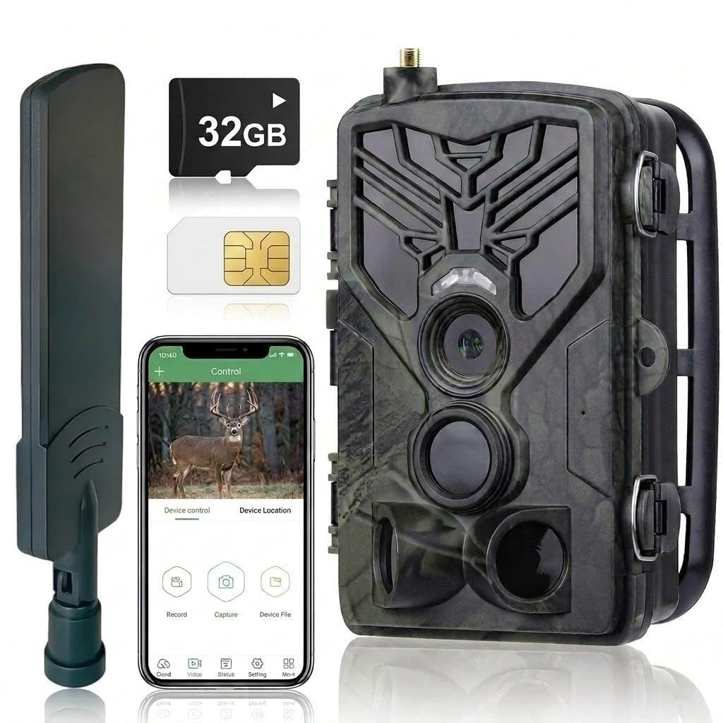 Aparat fotograficzny 4G z aplikacją, 120MP 4K Camara Polowanie z SIM do telefonu Wyślij zdjęcia, Nocna Kamera Polowania, Aktywowany Ruch Wodoodporny Kamera Niewidoczna Kamera Na Podczerwień