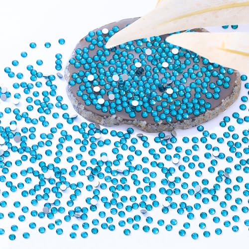 Image of Malachite Blue Flatback Rhinestones, Glass Rhinestones for Nail Art and Craft, Glue Fix, Loose Crystal Gemstones(Malachite Blue, SS10, 2880pcs, 2.7-2.8mm)