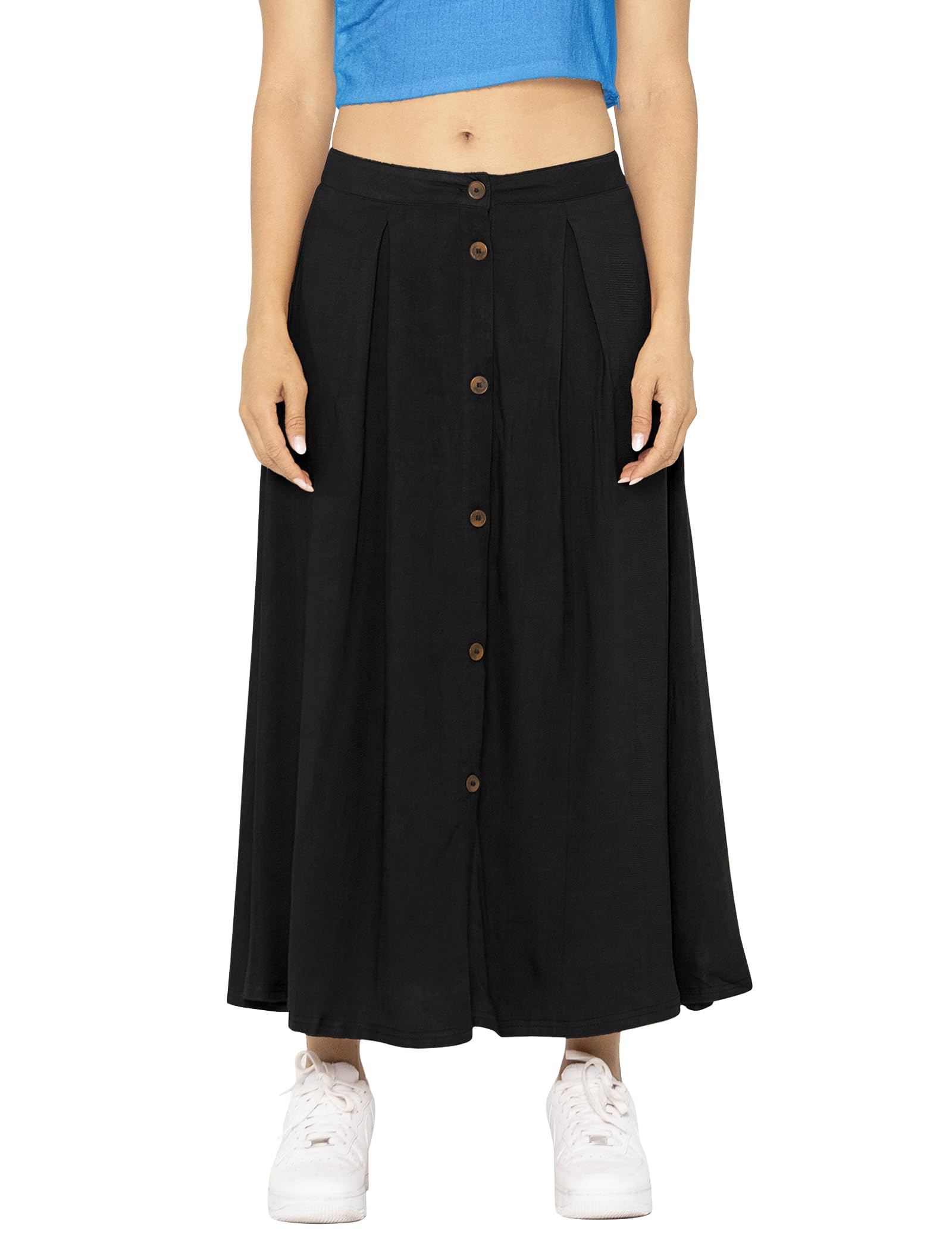Enorsia Women's Black Button Through Viscose Maxi Skirt In Size 16