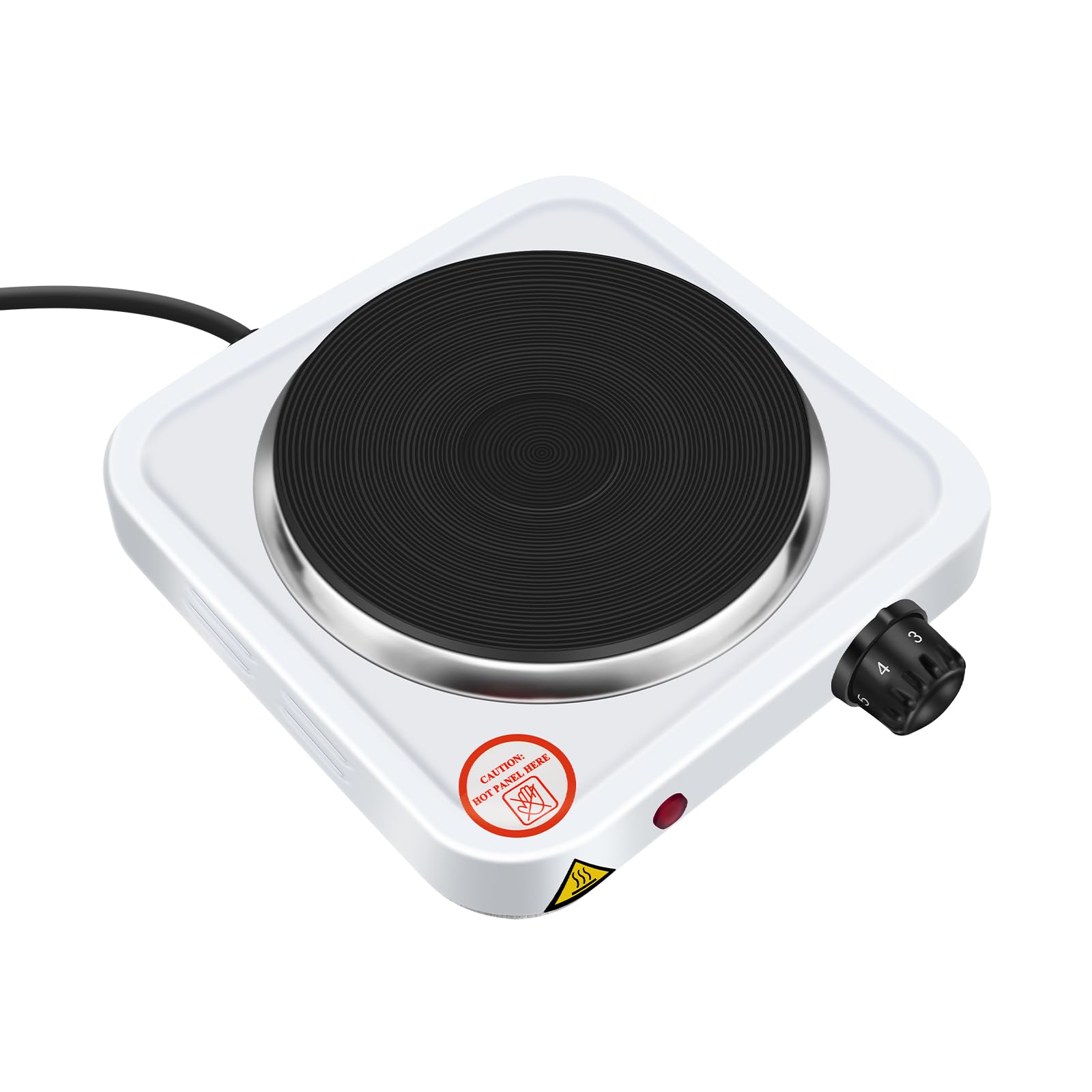 1000W Single Hotplate Electric Hob Cast Iron 5 Variable Heat Settings Table Top Stove Overheat Protection Corrosion Resistant Power Indicator -White