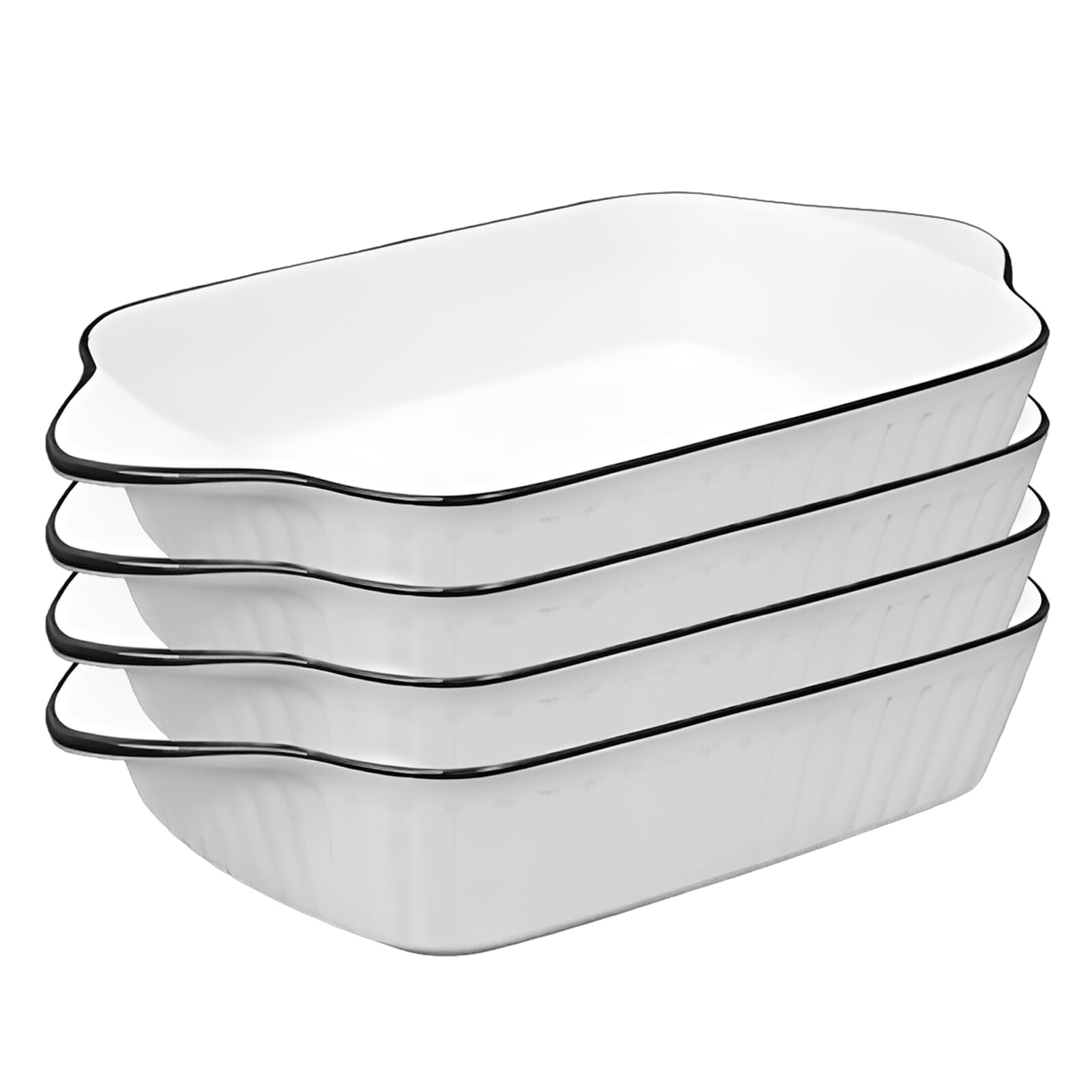 BORDEAG 4 moldes de cerámica de 1 l, pequeños 26,5 x 14,7 x 4,6 cm, cuadrados, con asas, aptos para horno y microondas