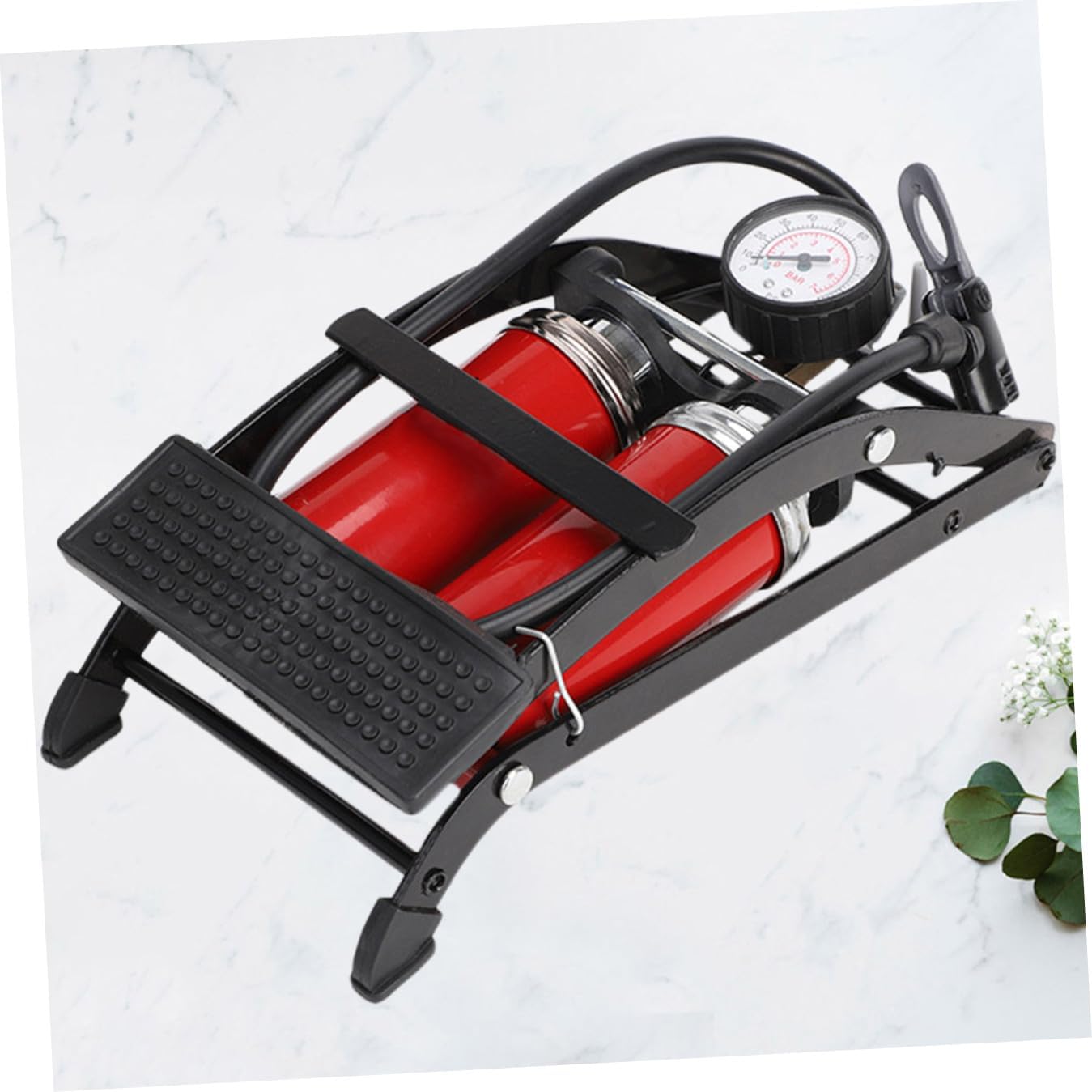 High Pressure Portable Foot Pump Dual Tube Mini Air Pump for Bicycles Motorcycles and Sports Balls Compact and Lightweight Design for Travel and Outdoor Use