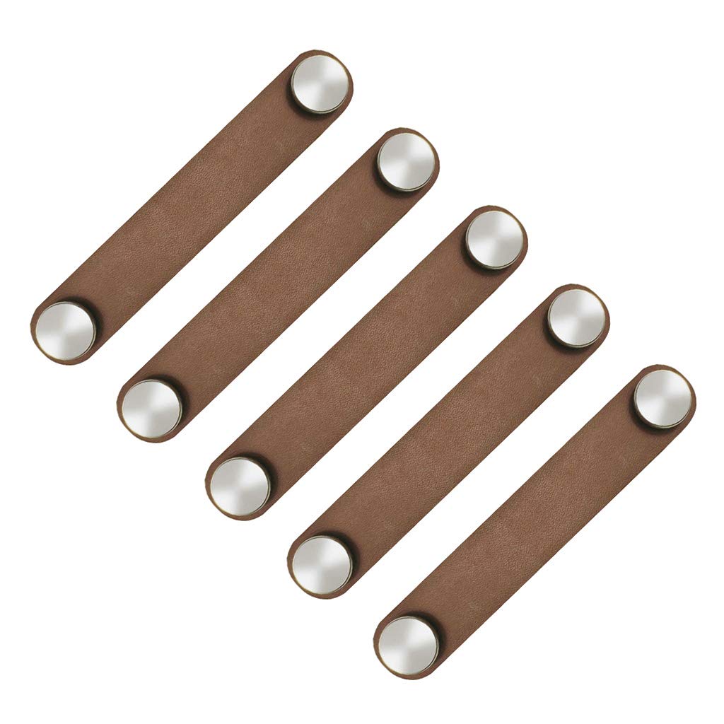Pofet S Coffee 5Pcs Nordic Wardrobe Cabinet Door Handle Soft Pu Leather Door Handles For Cupboard Drawer Pull Knobs Furniture Hardware(26 X 140Mm)- Brown