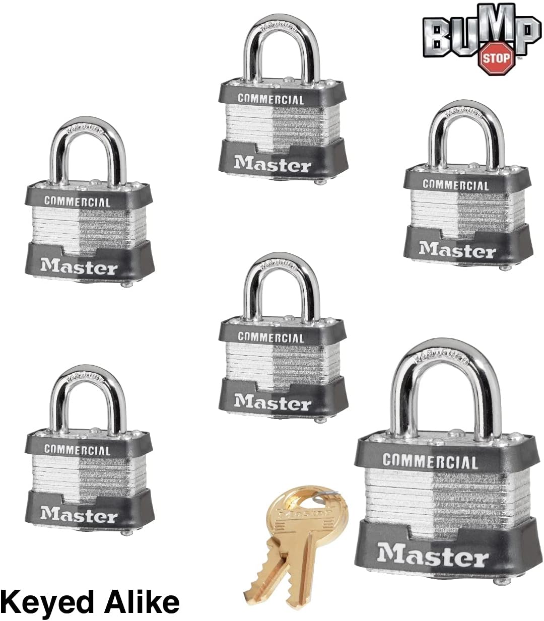 Master Lock - Six (6) Keyed Alike Locks 3NKA-6 w/BumpStop Technology