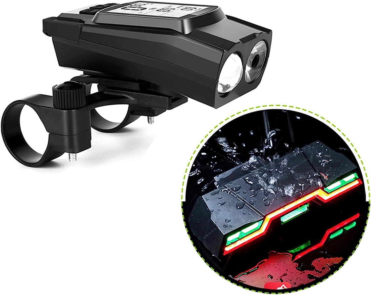 Prędkościomierz Bezprzewodowy licznik rowerowy, wielofunkcyjny rowerowy licznik kilometrów 3 w 1 + głośnik + światła Ładowanie przez USB z trójkolorowym światłem tylnym Przebiegomierz