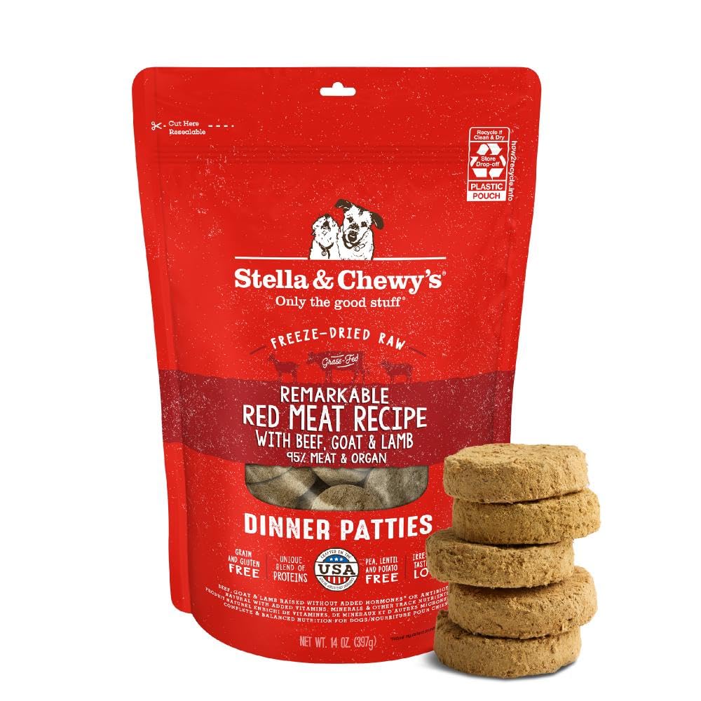 Stella & Chewy's Freeze-Dried Raw Dinner Patties - Remarkable Red Meat Blend - High Protein Grain-Free Puppy & Dog Food - Perfect For Picky Eaters -
