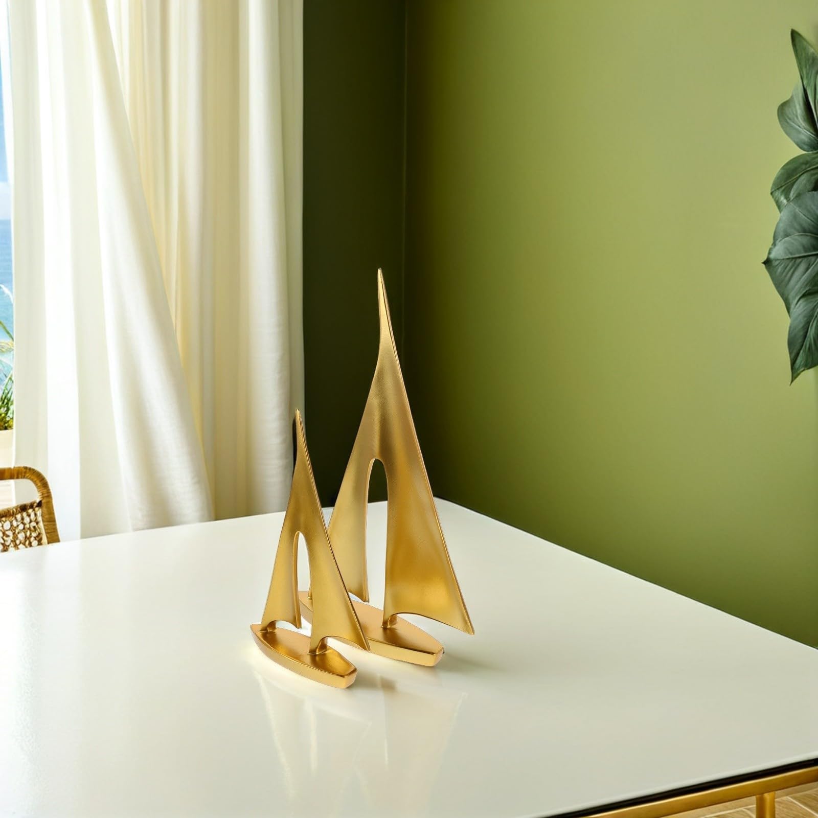 Modelos de Esculturas Náuticas Doradas en Resina 2 Unidades con Diseño Elegante para Decoración de Mesa en Hogar y Baño